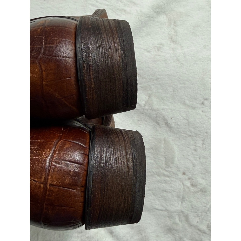 Frye Billy Side Zip Moto Short Brown Croc Embossed Leather Western Boots 6.5B - Picture 10 of 11